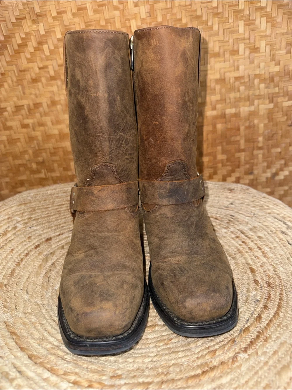 Old West Brown Leather Kids Engineer Harness Motorcycle Boots 13.0 D